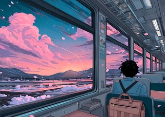 Train journey sunset view