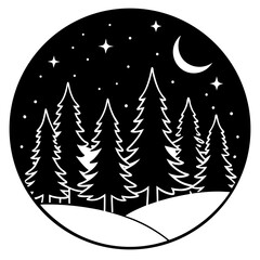 Fototapeta premium Midnight Forest vector silhouette black design white background