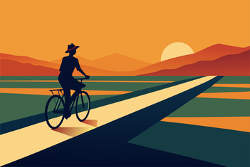 Obraz premium silhouette of a cyclist on the road