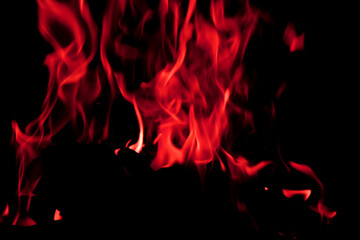 Fiery Flames Dancing and Illuminating Against a Black Background