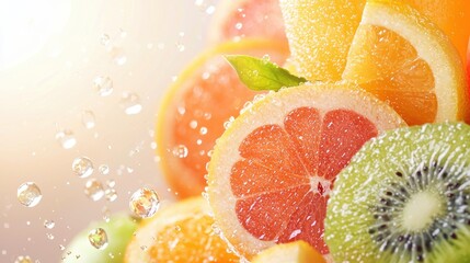 sports drinks nutrition Close up of a sports drink with fruit slices, natural and refreshing, healthy hydration option