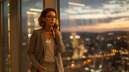 Fototapeta premium confident female executive talking on the phone in a modern office