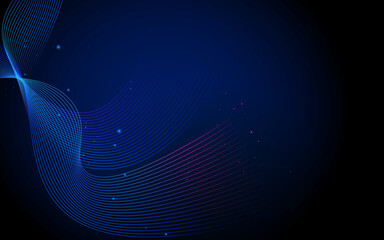 Abstract blue wavy lines digital technology background glowing particles
