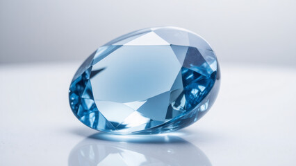 Fototapeta premium Blue Gemstone Close-Up: Faceted Jewel with Sparkling Light and Reflection