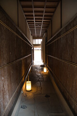 Interior view of a corridor in an old-style Kyoto house.  Japan.
