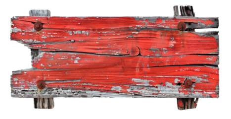 old red wooden signpost board textured background isolated on white or transparent png