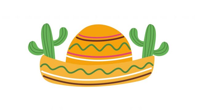 mexican culture traditional hat and cactus animation