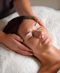 Young woman getting head massage. Concepts about cosmetics, skincare and wellness. Spa treatment