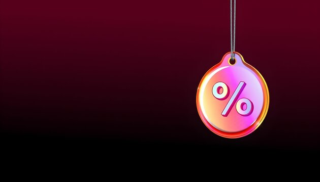 Discount Tag Illustration Bright gradient sale tag representing promotional discounts, price reductions, and special offers on a dark red background.