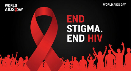 "A symbolic image representing AIDS awareness with red ribbons, medical icons, and hopeful imagery to promote education and compassion."

