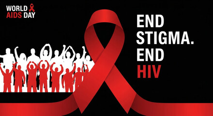 "A symbolic image representing AIDS awareness with red ribbons, medical icons, and hopeful imagery to promote education and compassion."

