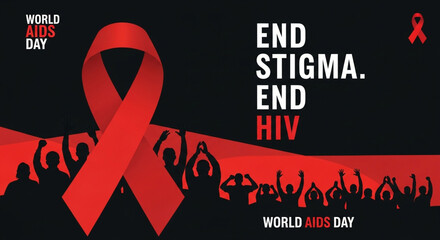 "A symbolic image representing AIDS awareness with red ribbons, medical icons, and hopeful imagery to promote education and compassion."


