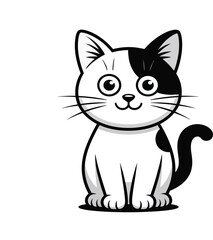 Black and White Cute Cat Vector Set – Cartoon Animal Characters on White Background