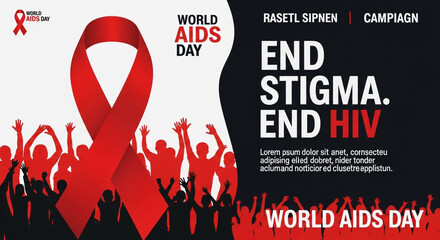 "A symbolic image representing AIDS awareness with red ribbons, medical icons, and hopeful imagery to promote education and compassion."

