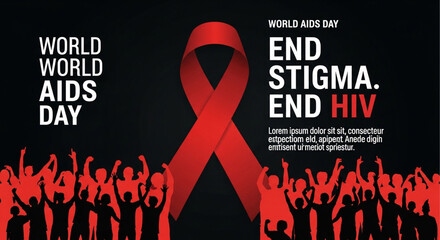 "A symbolic image representing AIDS awareness with red ribbons, medical icons, and hopeful imagery to promote education and compassion."

