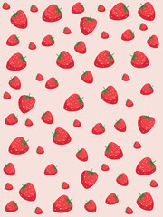 Patern of fresh and juicy red strawberries on pink background