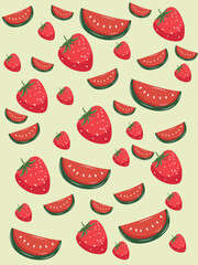 Hand drawn strawberry and watermelon seamless pattern