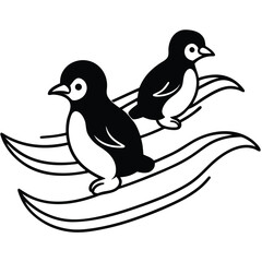 Obraz premium Adorable Penguin Pair Sliding on Ice A Whimsical Illustration
