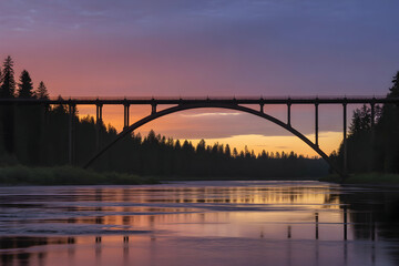 Obraz premium Photograph Depicting Striking Wildlife Bridge Silhouette Over Road.