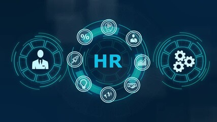 Business, Technology, Internet and network concept. Human Resources HR management concept. Abstract technology symbols on a blue background - Powered by Adobe