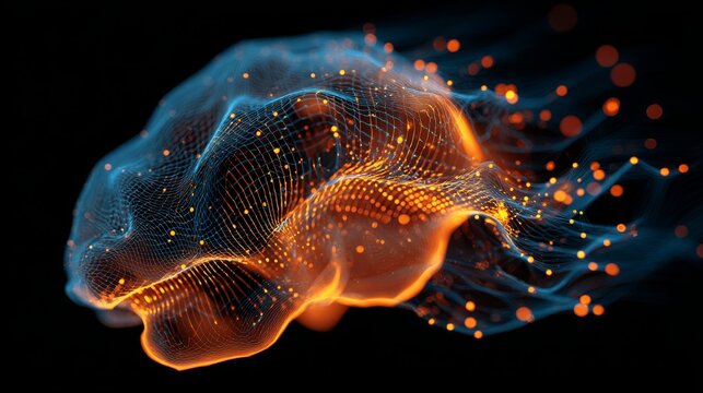 image of an artificial intelligence digital blob that is a fast and iterative Al agent with orange