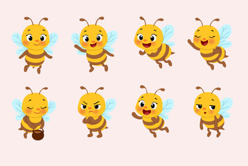 Cute Cartoon Bees in Various Poses and Expressions