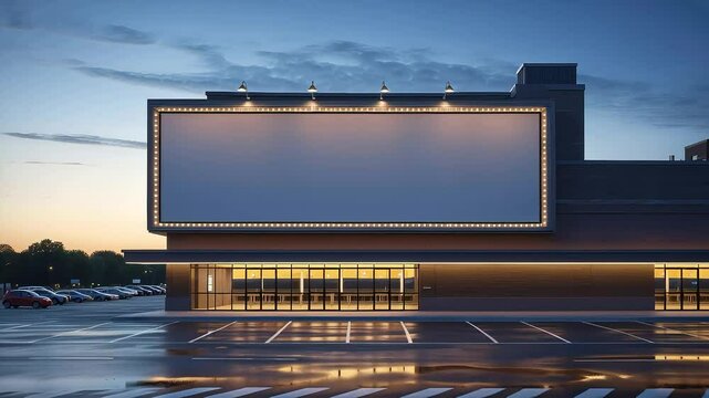 Sunset urban scene with an empty or commercial advertising billboard on a building