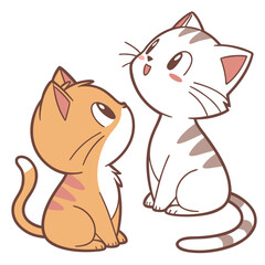 Cute Cartoon Cat Couple Sitting and Looking at Each Other – Vector Art for Friendship and Love Themes