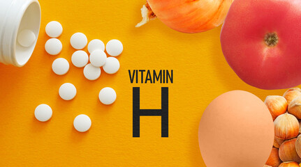 Vitamin H and foods rich in vitamin B7 or Biotin as supplements for human health. Essential...