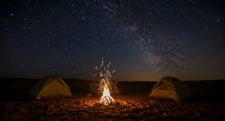 Outdoor Adventure Featuring Starry Sky and Realistic Camping Scene