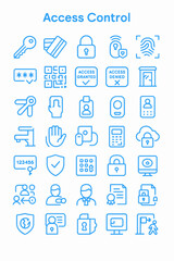 Obraz premium Collection of blue line icons depicting various access control methods.