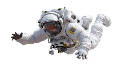 Astronaut Floating in Space: An astronaut floats gracefully in the void of space, their pristine suit reflecting the boundless mystery of the cosmos in a photorealistic image.