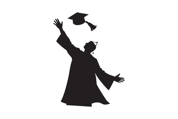 Graduation Celebration Silhouette Student Tossing Cap in Air with Joyful Arms Wide Marking Academic Achievement and Success in a Striking Silhouette