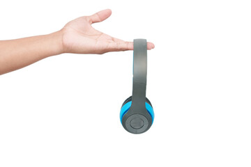 Hand Holding Blue Wireless Headphones