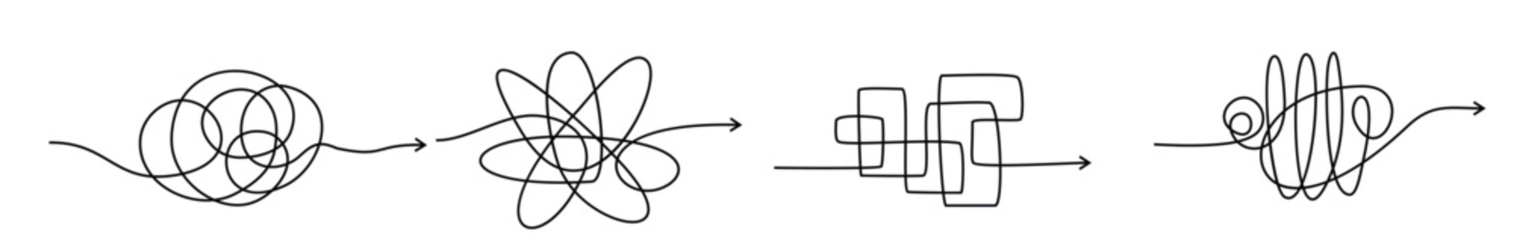 set pass way linear arrow with tangle knot center symbol difficult way with messy concept