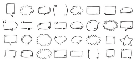 Set quote hand drawn speech bubble with quotation marks doodle sketch frames quote commas