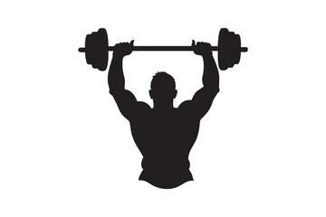 Strong Bodybuilder Lifting Heavy Barbell Overhead in Gym Rear View Showing Muscular Back and Arms in a Dramatic Silhouette style silhouette