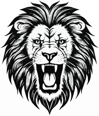 Vector art of a fierce lions head with an open mouth and a majestic mane