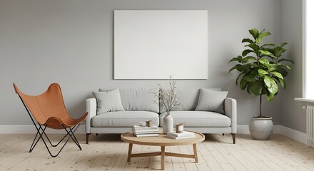 Elegant living room with a blank canvas and cozy furniture inviting creativity