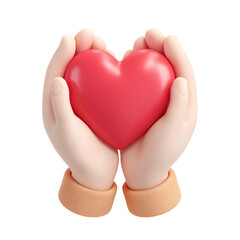3d icon of cartoon hands are holding a red heart isolated on transparent background isolated on transparent background