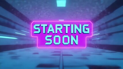 Retro game style starting soon animation with pixel art text and neon tunnel background for live streaming and gaming videos - Powered by Adobe