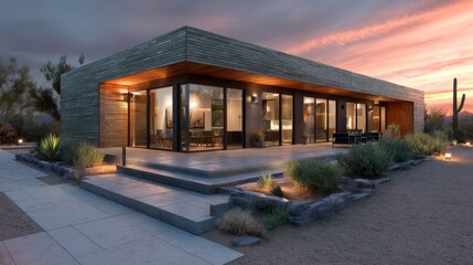 Modern Modular Home Design with Sustainable Architecture and Desert Landscape