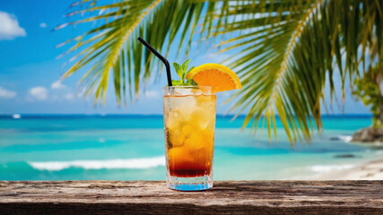 Tropical Drink with Citrus Garnish in Clear Glass