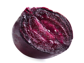 Roughly torn deep purple beetroot slice isolated on white background