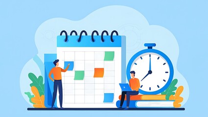 Time Management and Scheduling with Calendar and Clock, People Working Together to Organize Tasks and Meet Deadlines Efficiently