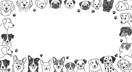 Dog Breed Frame Border with Copy Space, Hand Drawn