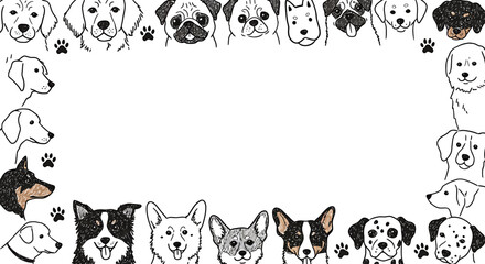Hand-Drawn Dog Breeds Frame: Cute Puppy Illustration Border