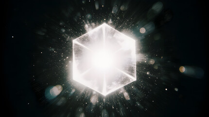 Illuminated Hexagon A Geometric Radiance in Darkness, Abstract Geometry, Luminous Figure and Sparkling Particle Display