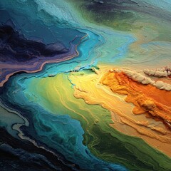 A stunning abstract landscape with vibrant fluid colors and dynamic forms.