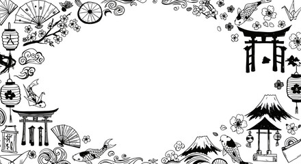 Japanese Traditional Elements Hand Drawn Frame for Text or Image